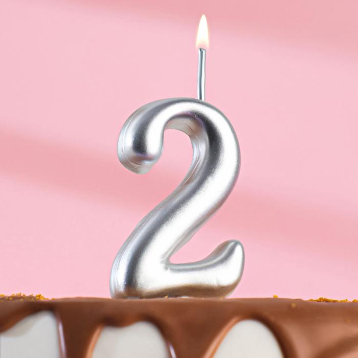 Свеча для торта цифра Серебряная, 5,5 см, цифра 2