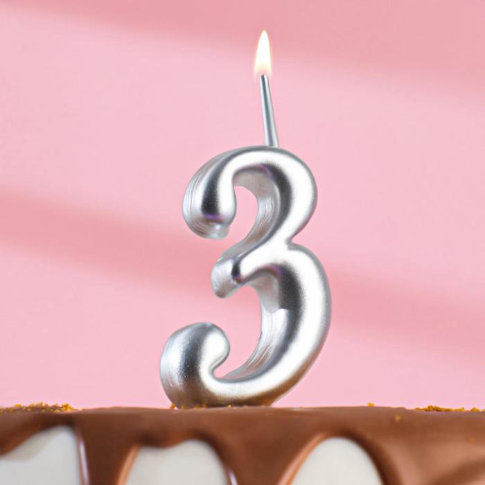 Свеча для торта цифра Серебряная, 5,5 см, цифра 3