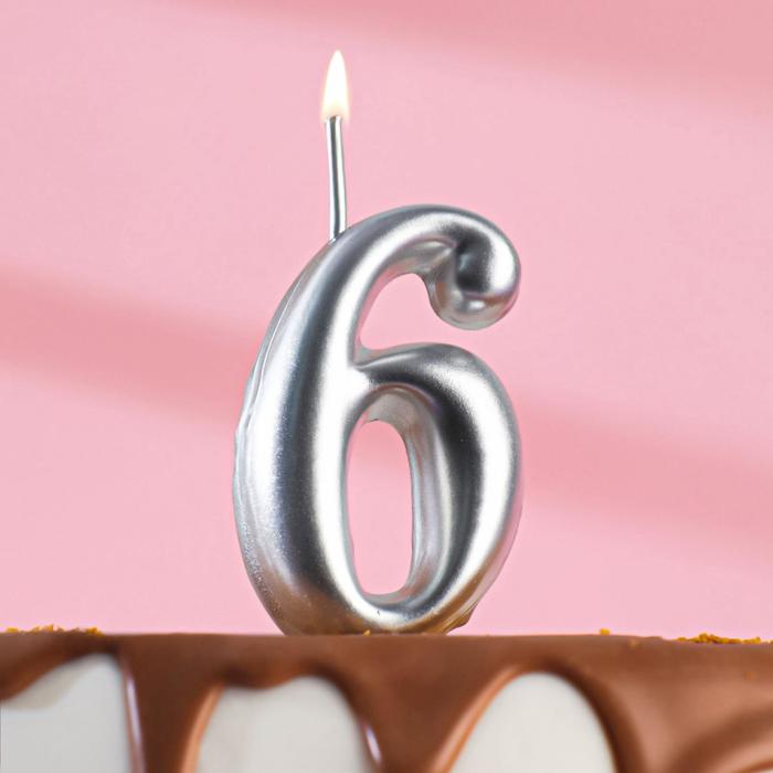 Свеча для торта цифра Серебряная, 5,5 см, цифра 6