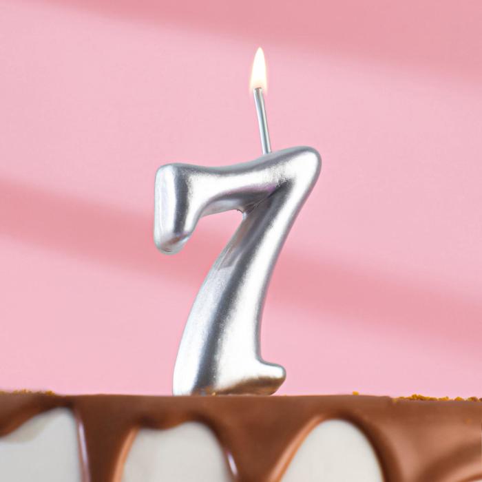 Свеча для торта цифра Серебряная, 5,5 см, цифра 7 свеча для торта цифра серебряная 7 8 см цифра 8