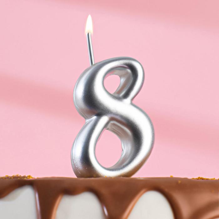 Свеча для торта цифра Серебряная, 5,5 см, цифра 8 свеча для торта цифра серебряная 7 8 см цифра 8