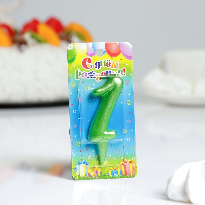 Свеча для торта цифра "Металлик" "1" зелёная