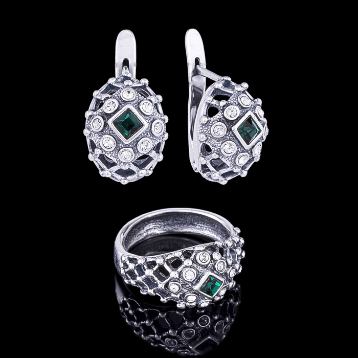 Гарнитур 2 предмета: серьги, кольцо "Шарлотта", размер 18