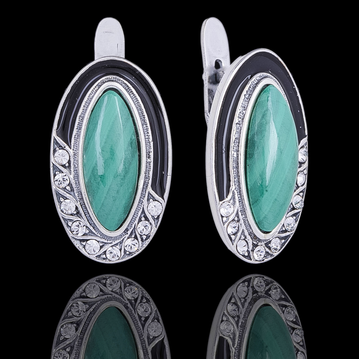 Серьги "Соперница", цвет бело-зелёный в чернёном серебре