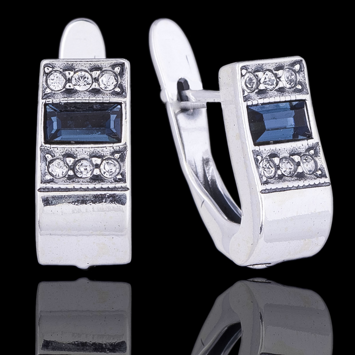 Серьги "Камбос", цвет голубой в чернёном серебре