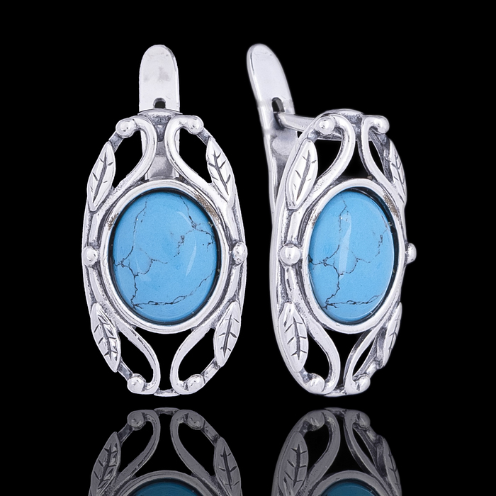 Серьги "Коломна", цвет голубой в чернёном серебре