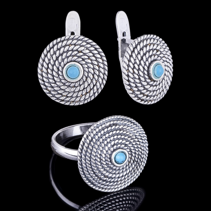 Гарнитур 2 предмета: серьги, кольцо "Фивы", размер 18