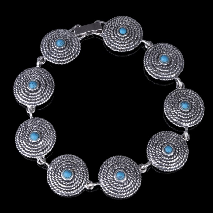 Браслет "Фивы", цвет бело-голубой в чернёном серебре