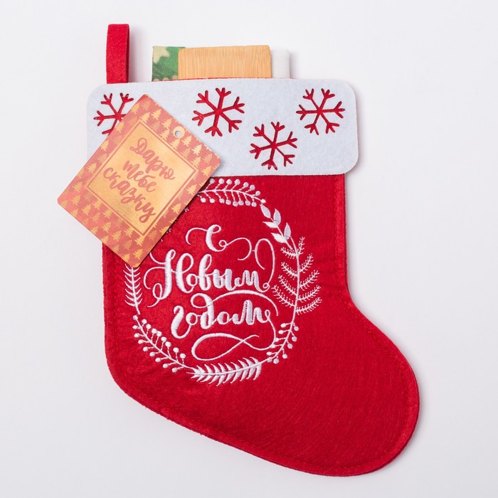 Набор "Доляна" Новогодняя сказка, полотенце 40х67 см, лопатка 20х5см, фетровый носок 16х23см 36570