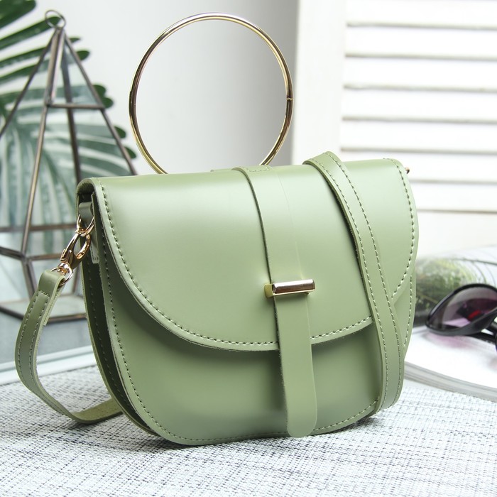 Сумка жен Кэти, 19*3*16,5, отд на клапане, н/карман, длин ремень, металл ручка, зеленый