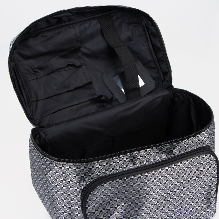 Косметичка-сундучок «Ромбы», отдел на молнии, наружный карман, зеркало, цвет чёрный