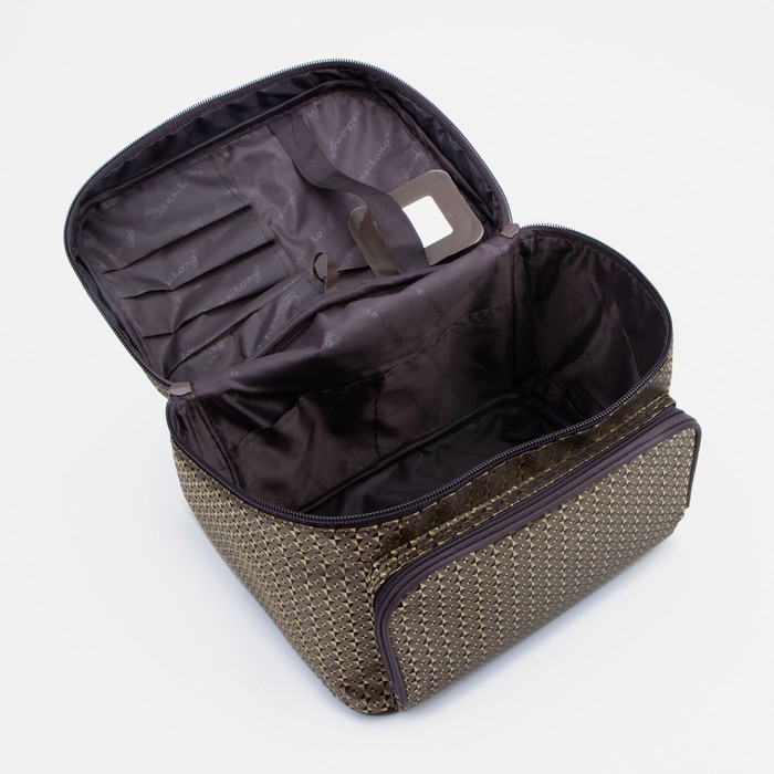 Косметичка-сундучок «Ромбы», отдел на молнии, наружный карман, зеркало, цвет кофе