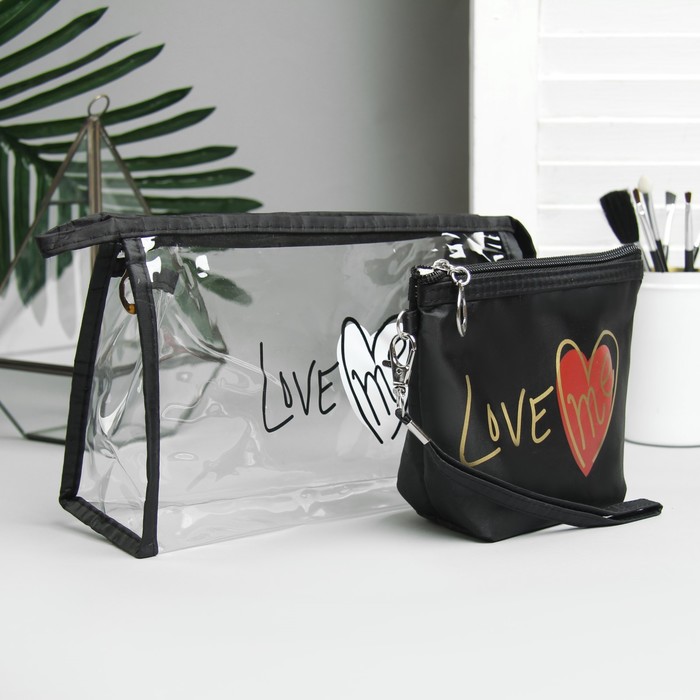 Набор косметичек 2 в 1 «Любовь», отдел на молнии, цвет чёрный