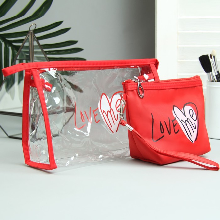 Набор косметичек 2 в 1 «Любовь», отдел на молнии, цвет красный