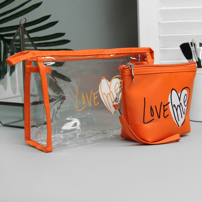 Набор косметичек 2 в 1 «Любовь», отдел на молнии, цвет оранжевый