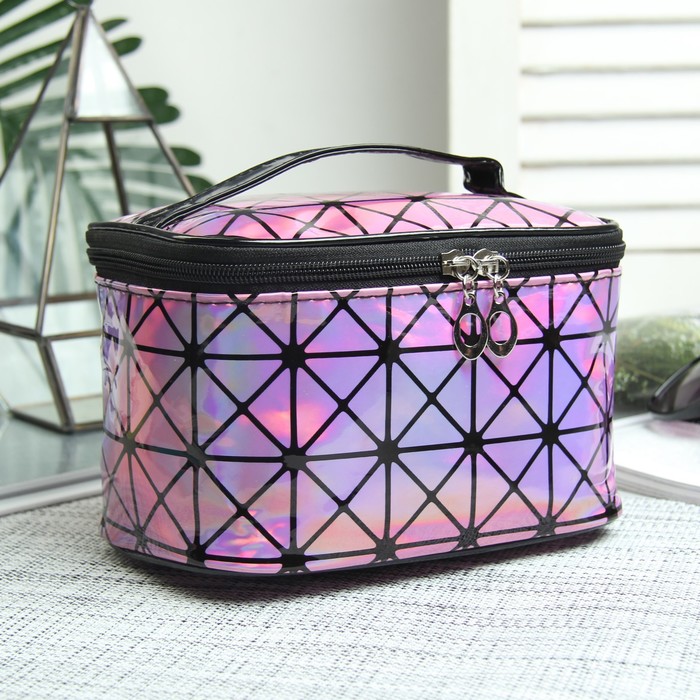 Косметичка-сундучок, отдел на молнии, зеркало, цвет розовый