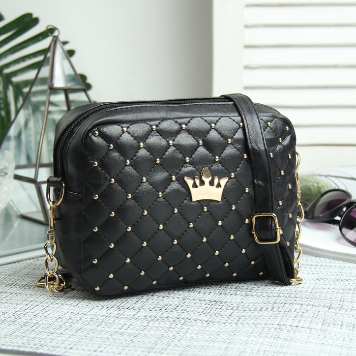 Сумка жен Корона, 19,5*7*14, отд на молнии, н/карман, длин цепь, черный