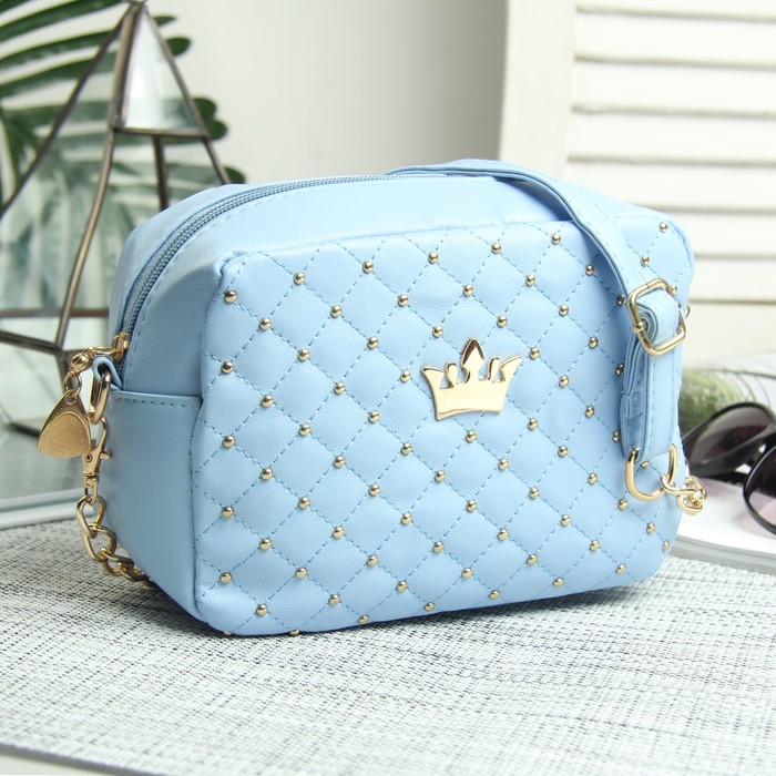 Сумка жен Корона, 19,5*7*14, отд на молнии, н/карман, длин цепь, голубой