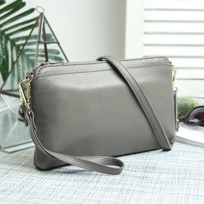 Клатч жен Сьюзи, 23*3*15, отд с перег на молнии, н/карман, ручка, длин ремень, серый