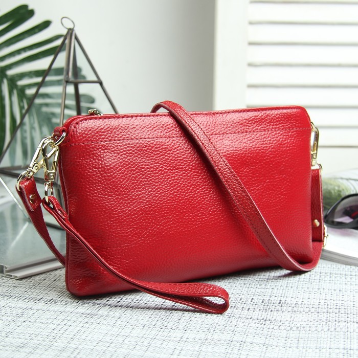 Клатч жен Сьюзи, 23*3*15, отд с перег на молнии, н/карман, ручка, длин ремень, красный