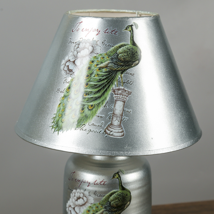 Лампа настольная керамика "Павлин на колонне" металлик серебро Е14 220В 36х25х25 см