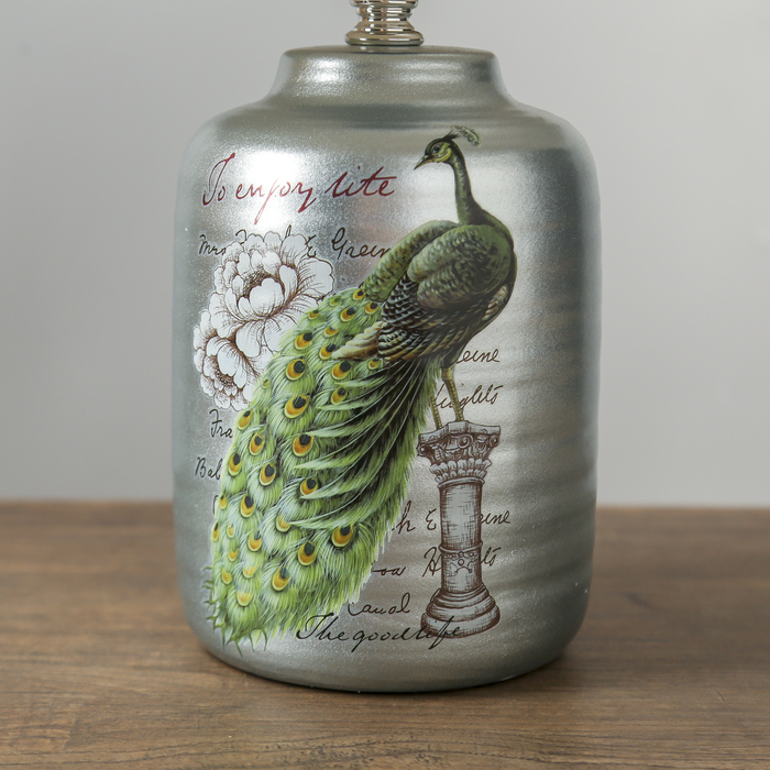 Лампа настольная керамика "Павлин на колонне" металлик серебро Е14 220В 36х25х25 см