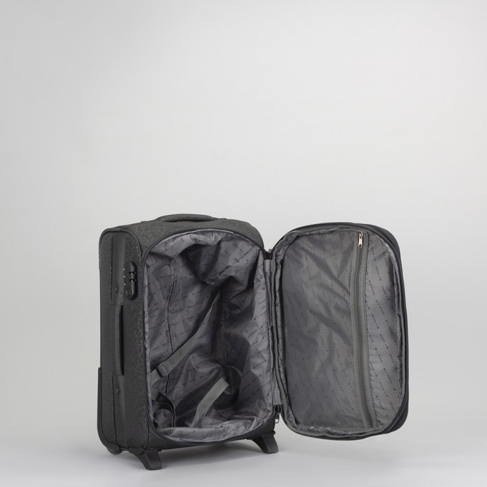 Чемодан малый 20", отдел на молнии, с расширением, 2 наружных кармана, кодовый замок, 2 колеса, цвет серый