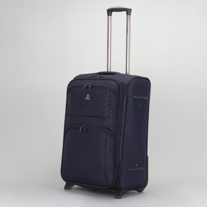 Чемодан средний 24", отдел на молнии, с расширением, 2 наружных кармана, кодовый замок, 2 колеса, цвет тёмно-синий