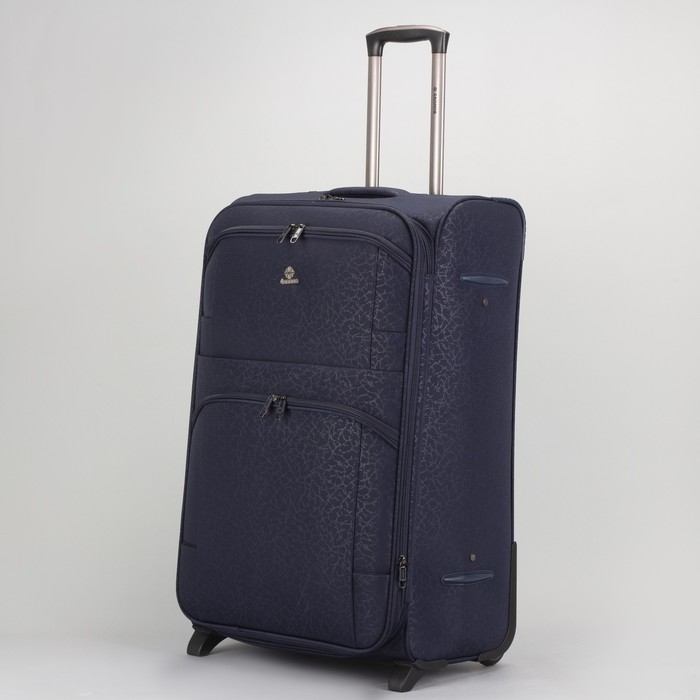 Чемодан большой 28", отдел на молнии, с расширением, 2 наружных кармана, кодовый замок, 2 колеса, цвет тёмно-синий