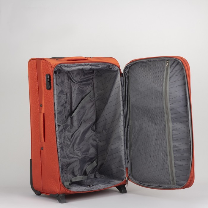 Чемодан большой 28", отдел на молнии, с расширением, 2 наружных кармана, кодовый замок, 2 колеса, цвет терракотовый