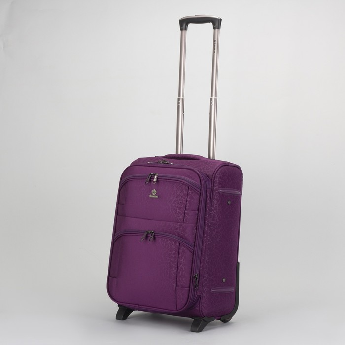 Чемодан малый 20", отдел на молнии, с расширением, 2 наружных кармана, кодовый замок, 2 колеса, цвет фиолетовый
