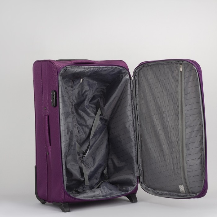 Чемодан большой 28", отдел на молнии, с расширением, 2 наружных кармана, кодовый замок, 2 колеса, цвет фиолетовый