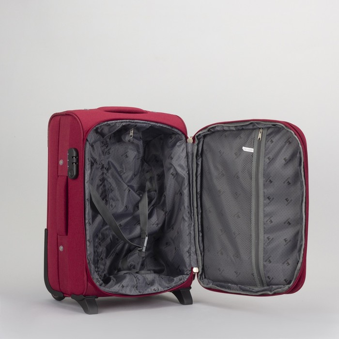 Чемодан малый 20", отдел на молнии, с расширением, 2 наружных кармана, кодовый замок, 2 колеса, цвет красный