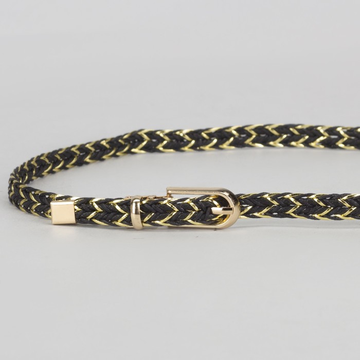 Ремень женский, пряжка хомут, кончик золото, ширина - 1 см, цвет чёрный/золотой