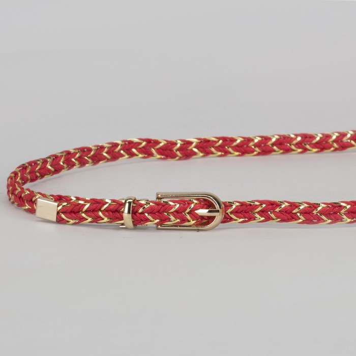 Ремень женский, пряжка хомут, кончик золото, ширина - 1 см, цвет красный/золотой