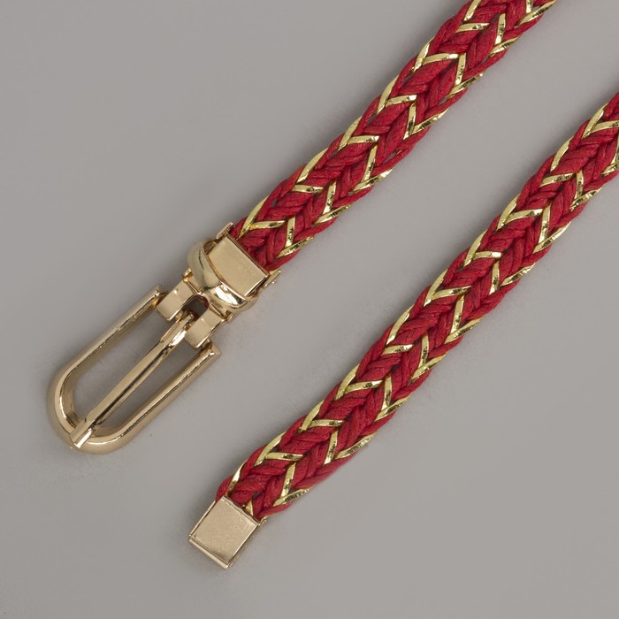 Ремень женский, пряжка хомут, кончик золото, ширина - 1 см, цвет красный/золотой
