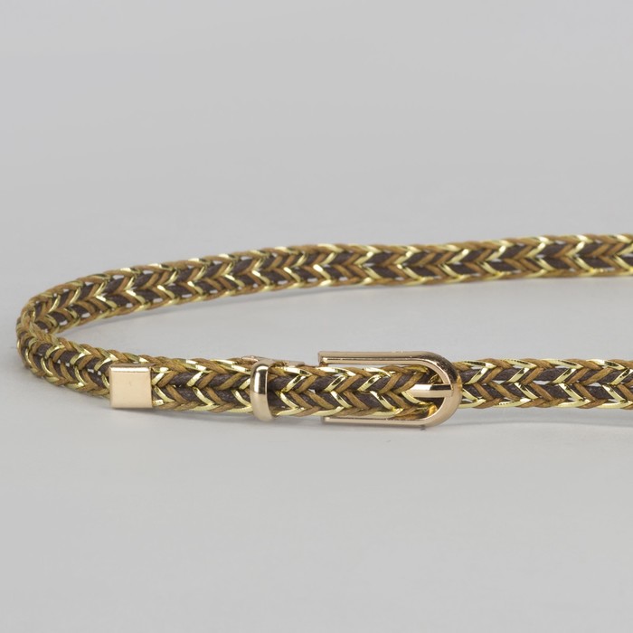 Ремень женский, пряжка хомут, кончик золото, ширина - 1 см, цвет коричневый/золотой