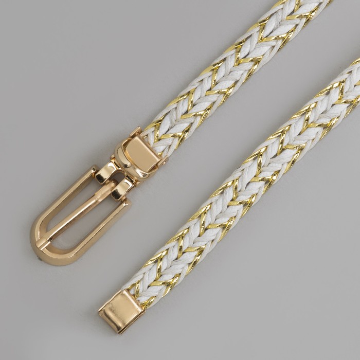 Ремень женский, пряжка хомут, кончик золото, ширина - 1 см, цвет белый/золотой