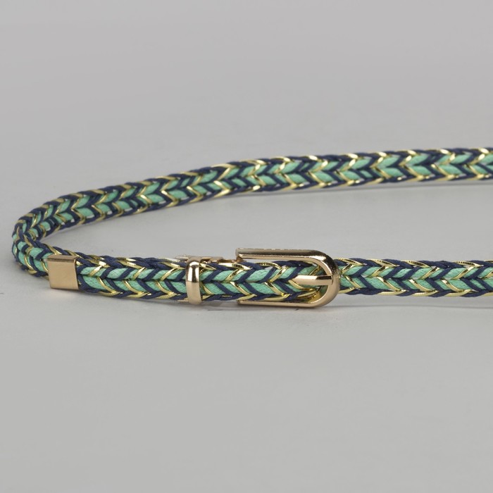 Ремень женский, пряжка хомут, кончик золото, ширина - 1 см, цвет зелёный/золотой