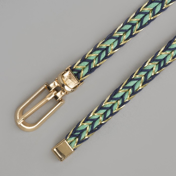 Ремень женский, пряжка хомут, кончик золото, ширина - 1 см, цвет зелёный/золотой