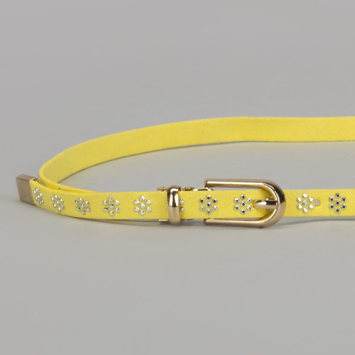 Ремень женский, стразы, пряжка хомут, кончик золото, ширина - 1 см, цвет жёлтый