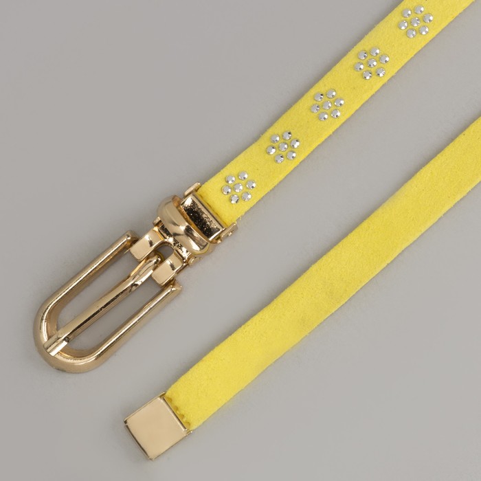 Ремень женский, стразы, пряжка хомут, кончик золото, ширина - 1 см, цвет жёлтый