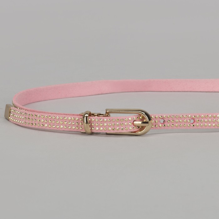 Ремень женский, стразы, пряжка хомут, кончик золото, ширина - 1 см, цвет розовый