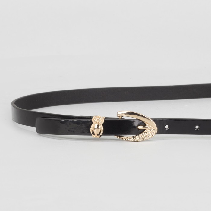 Ремень женский, гладкий, пряжка хомут золото, ширина - 1,3 см, цвет чёрный