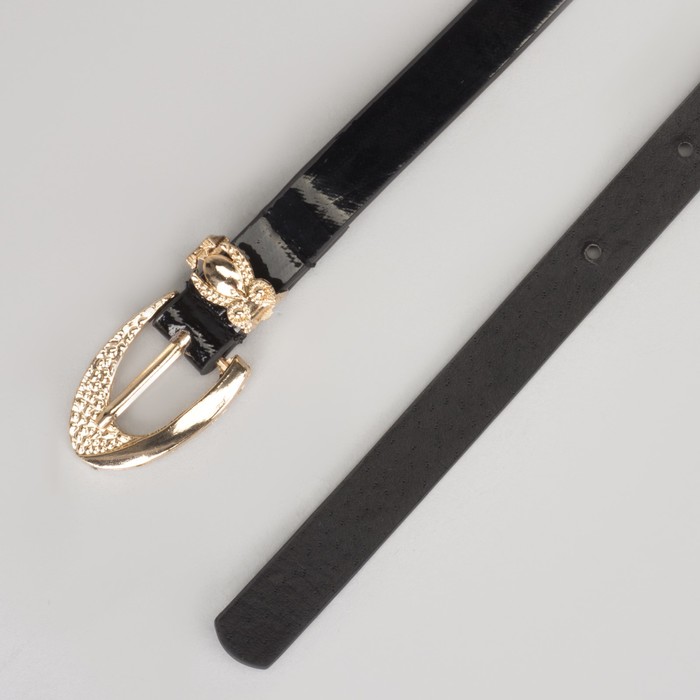 Ремень женский, гладкий, пряжка хомут золото, ширина - 1,3 см, цвет чёрный