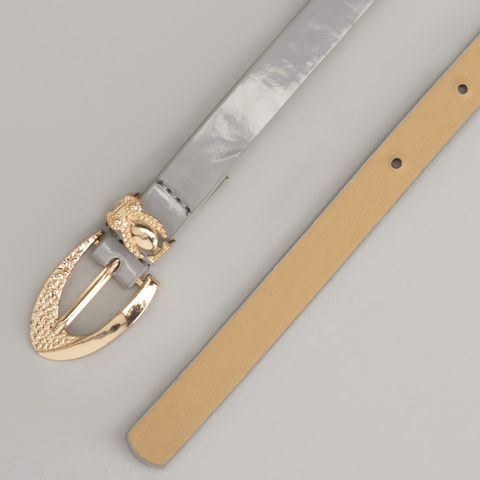 Ремень женский, гладкий, пряжка хомут золото, ширина - 1,3 см, цвет серый
