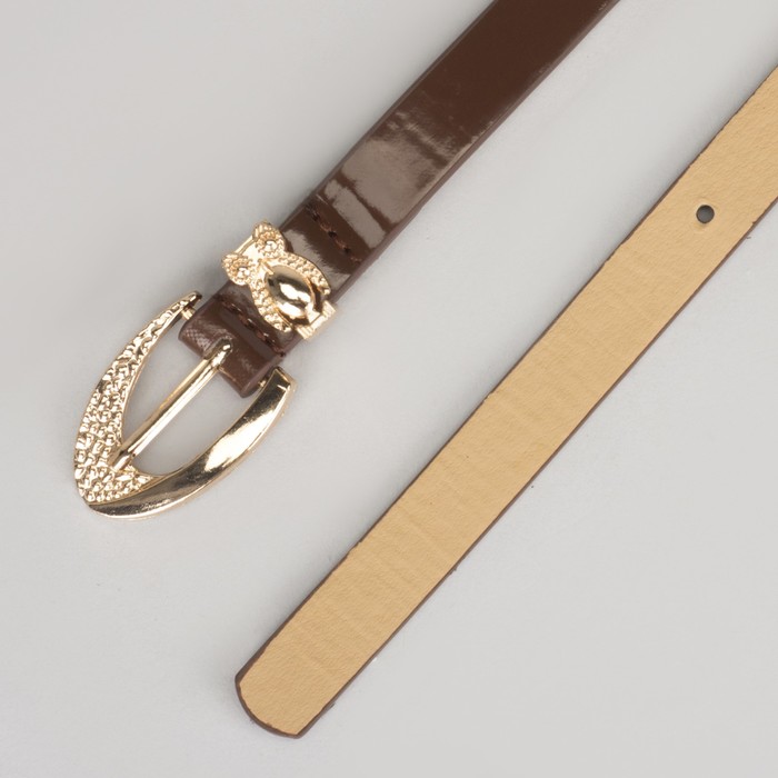 Ремень женский, гладкий, пряжка хомут золото, ширина - 1,3 см, цвет кофе