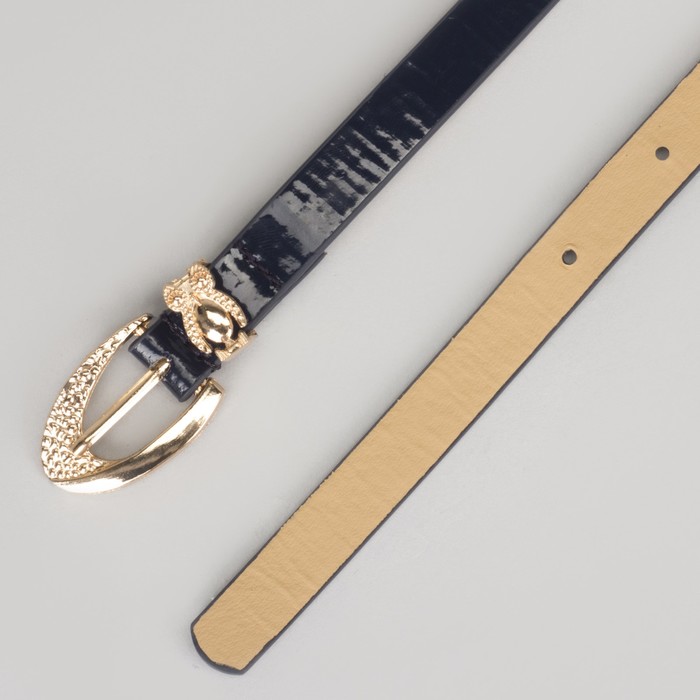 Ремень женский, гладкий, пряжка хомут золото, ширина - 1,3 см, цвет синий