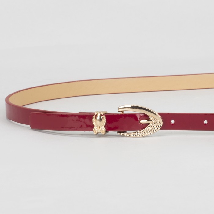 Ремень женский, гладкий, пряжка хомут золото, ширина - 1,3 см, цвет красный