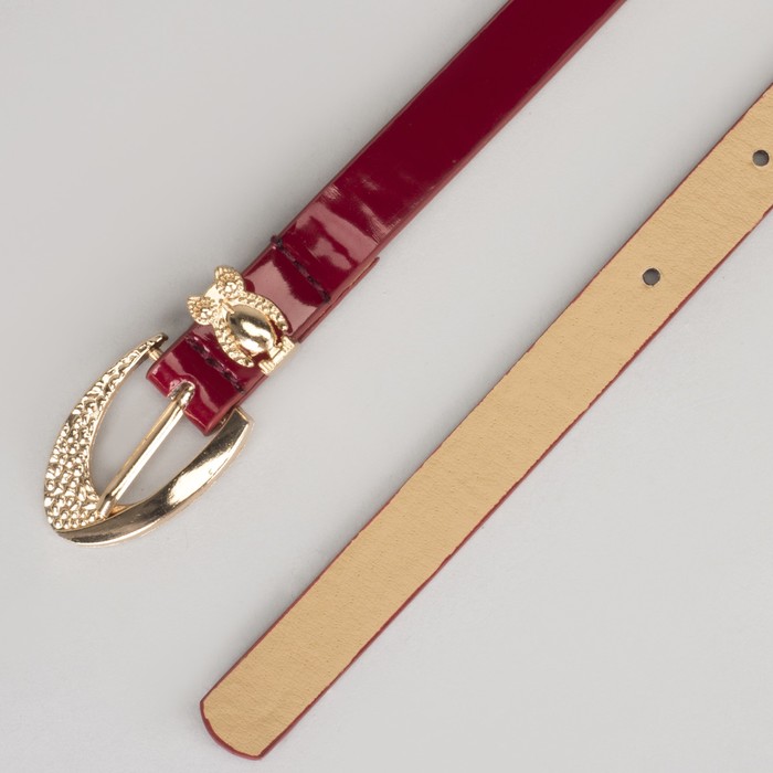 Ремень женский, гладкий, пряжка хомут золото, ширина - 1,3 см, цвет красный